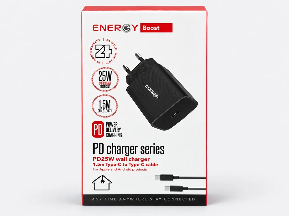 Energy Boost מטען קיר Energy Boost PD 25W + כבל