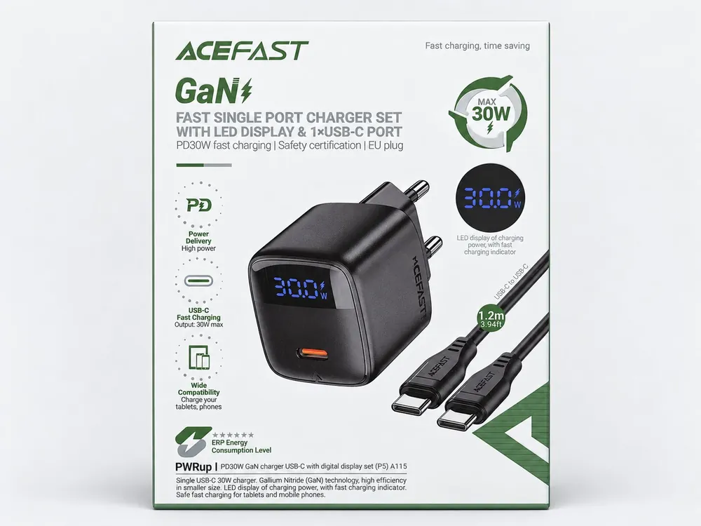 Acefast מטען קיר Acefast GaN 30W עם צג